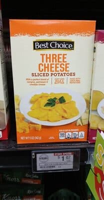THREE CHEESE SLICED POTATOES IN A SAVORY CHEESE SAUCE, THREE CHEESE