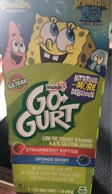 Yoplait Go-Gurt Strawberry Riptide Sponge Berry Low Fat Yogurt 8ct