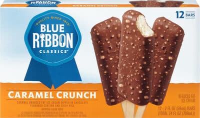 CARAMEL CRUNCH REDUCED FAT ICE CREAM DIPPED IN CHOCOLATE FLAVORED COATING AND CRISP RICE, CARAMEL CRUNCH