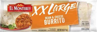 BEAN & CHEESE XX LARGE BURRITO, BEAN & CHEESE