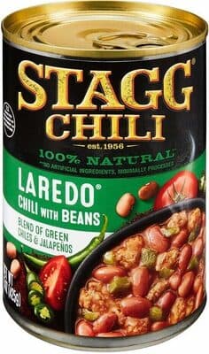 STAGG, LAREDO, CHILI WITH BEANS, BLEND OF GREEN CHILES AND JALAPENOS
