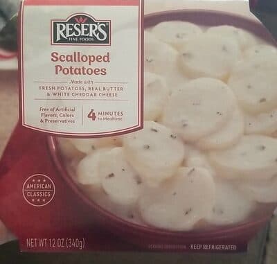 SCALLOPED POTATOES MADE WITH FRESH POTATOES, REAL BUTTER & WHITE CHEDDAR CHEESE, SCALLOPED POTATOES