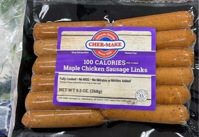 100 CALORIES MAPLE CHICKEN SAUSAGE LINKS, MAPLE CHICKEN