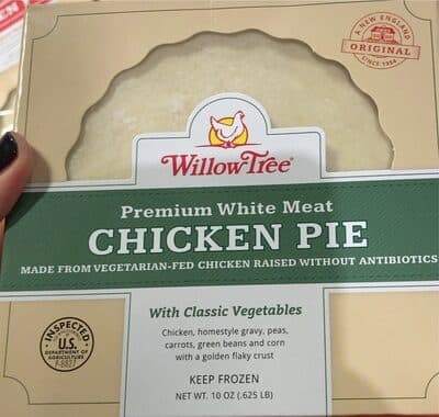 PREMIUM WHITE MEAT CHICKEN PIE WITH CLASSIC VEGETABLES CHICKEN, HOMESTYLE GRAVY, PEAS, CARROTS, GREEN BEANS AND CORN WITH A GOLDEN FLAKY CRUST, CHICKEN
