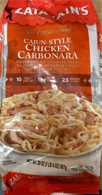 CAJUN-STYLE CHICKEN CARBONARA SEASONED WHITE MEAT CHICKEN AND LINGUINE IN A CREAMY BACON AND PARMESAN FLAVORED SAUCE WITH A CAJUN-STYLE TWIST, CAJUN-STYLE CHICKEN CARBONARA