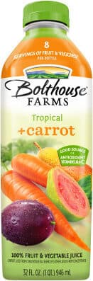 BOLTHOUSE FARMS, 100% FRUIT & VEGETABLE JUICE, TROPICAL + CARROT, TROPICAL + CARROT