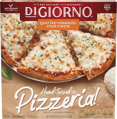 QUATTRO FORMAGGI/FOUR CHEESE PREMIUM MOZZARELLA, FONTINA, PARMESAN & PECORINO ROMANO CHEESES HAND-TOSSED STYLE CRUST PIZZA, QUATTRO FORMAGGI/FOUR CHEESE