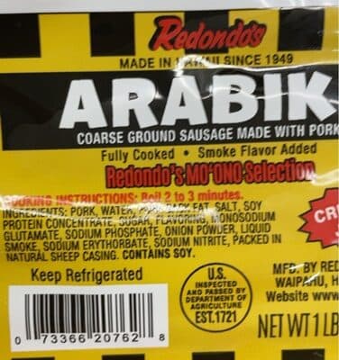 ARABIKI MADE WITH PORK COARSE GROUND SAUSAGE PORK, ARABIKI