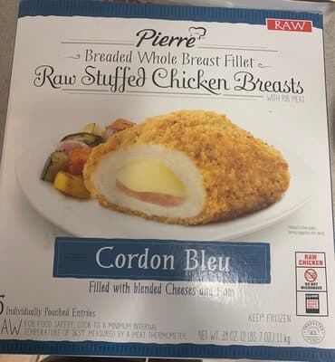 CORDON BLEU RAW STUFFED CHICKEN BREASTS FILLED WITH BLENDED CHEESES AND HAM, CORDON BLEU
