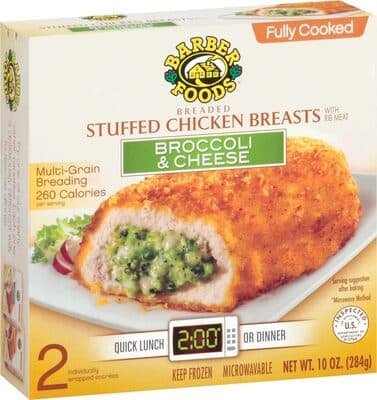BROCCOLI & CHEESE BREADED STUFFED CHICKEN BREASTS WITH RIB MEAT, BROCCOLI & CHEESE