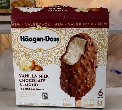 VANILLA MILK CHOCOLATE ALMOND VANILLA ICE CREAM DIPPED IN RICH MILK CHOCOLATE AND ALMONDS ICE CREAM BARS, VANILLA MILK CHOCOLATE ALMOND
