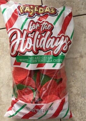 RED AND GREEN WHITE CORN TORTILLA CHIPS, RED AND GREEN WHITE CORN