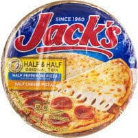 JACK'S, HALF & HALF ORIGINAL THIN PIZZA, PEPPERONI, CHEESE