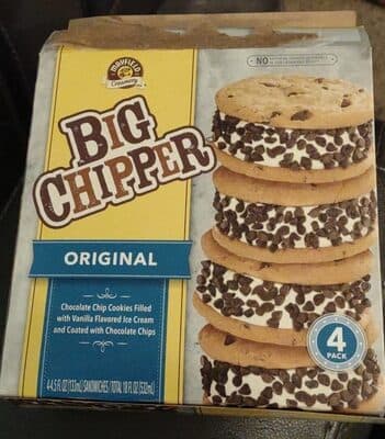 ORIGINAL CHOCOLATE CHIP COOKIES FILLED WITH VANILLA FLAVORED ICE CREAM AND COATED WITH CHOCOLATE CHIPS SANDWICHES, ORIGINAL