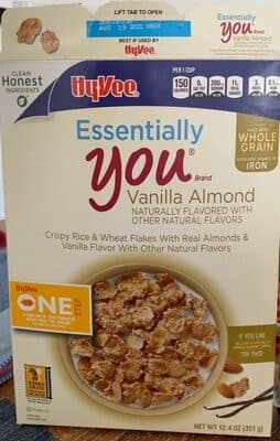 ESSENTIALLY YOU, VANILLA ALMOND CRISPY RICE & WHEAT FLAKES WITH REAL ALMONDS & VANILLA FLAVOR, VANILLA ALMOND