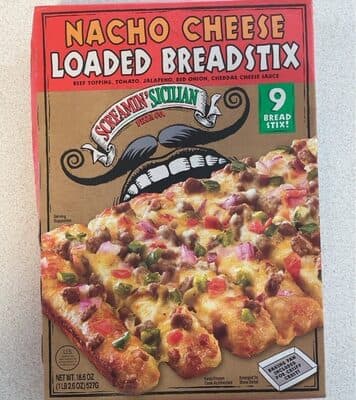 NACHO CHEESE LOADED BEEF TOPPING, TOMATO, JALAPENO, RED ONION, CHEDDAR CHEESE SAUCE BREADSTIX, NACHO CHEESE