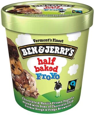 BEN & JERRY'S, FROYO, LOW FAT FROZEN YOGURT, HALF BAKED