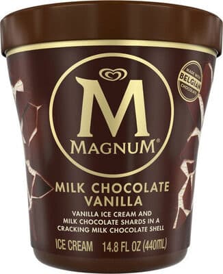 MILK CHOCOLATE VANILLA ICE CREAM AND MILK CHOCOLATE SHARDS IN A CRACKING MILK CHOCOLATE SHELL, MILK CHOCOLATE VANILLA