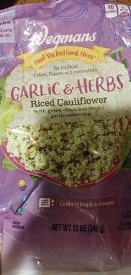 GARLIC & HERBS RICED CAULIFLOWER WITH GREEN ONION AND SAVORY GARLIC SEASONING, GARLIC & HERBS