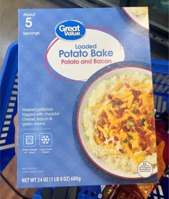 POTATO AND BACON MASHED POTATOES TOPPED WITH CHEDDAR CHEESE, BACON & GREEN ONIONS LOADED POTATO BAKE, POTATO AND BACON