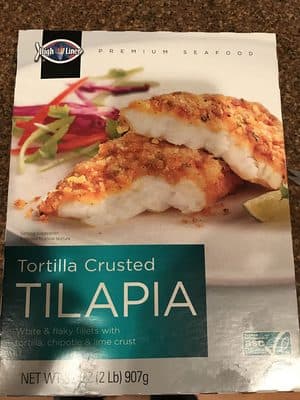 TORTILLA CRUSTED WHITE & FLAKY FILLETS ENCRUSTED WITH CORN TORTILLA CHIPS, CHIPOTLE PEPPER & GARLIC TILAPIA