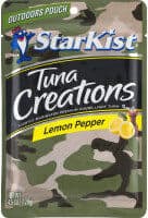 TUNA CREATIONS, LIGHTLY MARINATED PREMIUM CHUNK LIGHT TUNA, LEMON PEPPER, LEMON PEPPER
