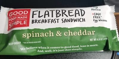 SPINACH & CHEDDAR FLATBREAD BREAKFAST SANDWICH, SPINACH; CHEDDAR