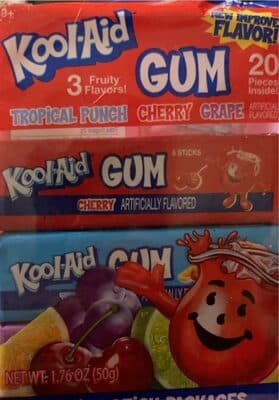 FRUIT FLAVORED CHEWING GUM, TROPICAL PUNCH, CHERRY, GRAPE