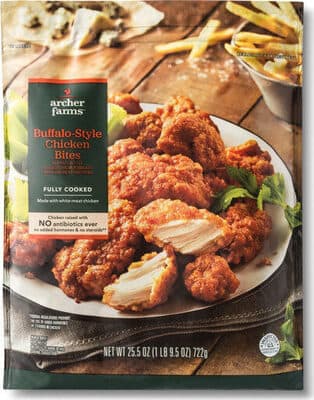 BUFFALO-STYLE GLAZED CHICKEN BREAST BITES WITH RIB MEAT FRITTERS, BUFFALO-STYLE CHICKEN BITES