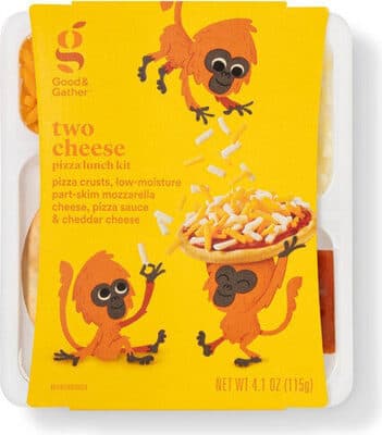 TWO CHEESE PIZZA CRUSTS, LOW-MOISTURE PART-SKIM MOZZARELLA CHEESE, PIZZA SAUCE & CHEDDAR CHEESE LUNCH KIT, TWO CHEESE