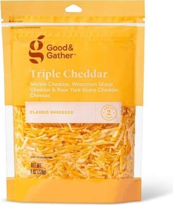 TRIPLE CHEDDAR CLASSIC SHREDDED MARBLE CHEDDAR, WISCONSIN SHARP CHEDDAR & NEW YORK SHARP CHEDDAR CHEESES, TRIPLE CHEDDAR