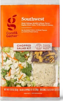 SOUTHWEST GREEN CABBAGE, ROMAINE LETTUCE, CARROT, PEPITAS, GREEN ONION, TORTILLA STRIPS & CILANTRO CHOPPED SALAD KIT, SOUTHWEST