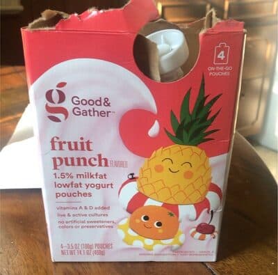 FRUIT PUNCH FLAVORED LOWFAT YOGURT POUCHES, FRUIT PUNCH