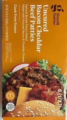 UNCURED BACON CHEDDAR BEEF PATTIES, UNCURED BACON CHEDDAR