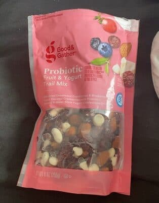 PROBIOTIC FRUIT & YOGURT WITH DRIED SWEETENED CRANBERRIES & BLUEBERRIES, YOGURT-FLAVORED CRANBERRIES WITH PROBIOTIC, ALMONDS & GREEK-STYLE YOGURT CONFECTIONERY CHIPS TRAIL MIX, FRUIT & YOGURT