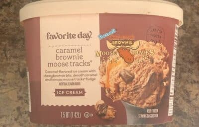 CARAMEL BROWNIE MOOSE TRACKS CARAMEL-FLAVORED ICE CREAM WITH CHEWY BROWNIE BITS, DENALI CARAMEL AND FAMOUS MOOSE TRACKS FUDGE ICE CREAM, CARAMEL BROWNIE MOOSE TRACKS