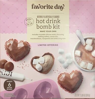 HOT DRINK BOMB KIT - REUSABLE SILICONE MOLD, CHOCOLATY MELTING WAFERS, COCOA MIX, MARSHMALLOWS, NONPAREILS AND WHITE ICING TUBE, HOT DRINK BOMB