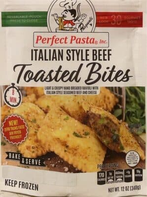 LIGHT & CRISPY HAND BREADED RAVIOLI WITH ITALIAN STYLE SEASONED BEEF AND CHEESE TOASTED BITES, ITALIAN STYLE BEEF