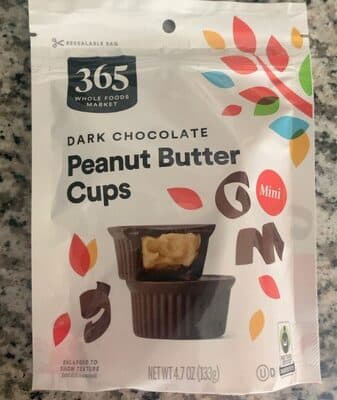 DARK CHOCOLATE MINI PEANUT BUTTER CUPS, DARK CHOCOLATE