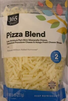 PIZZA BLEND LOW-MOISTURE PART-SKIM MOZZARELLA CHEESE, UNSMOKED PROVOLONE CHEESE & ASIAGO FRESH CHEESE SHREDS, PIZZA BLEND