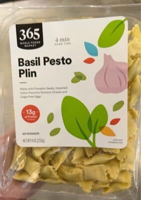 BASIL PESTO PLIN MADE WITH PUMPKIN SEEDS, IMPORTED ITALIAN PECORINO ROMANO CHEESE AND CAGE-FREE EGGS, BASIL PESTO PLIN