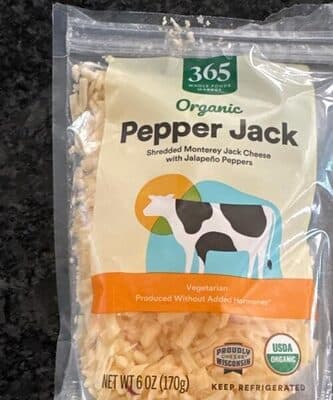 PEPPER JACK ORGANIC SHREDDED MONTEREY JACK CHEESE WITH JALAPENO PEPPERS, PEPPER JACK