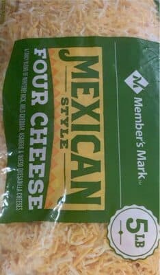 FOUR CHEESE MEXICAN STYLE A FANCY BLEND OF MONTEREY JACK, MILD CHEDDAR, ASADERO & QUESO QUESADILLA CHEESES, FOUR CHEESE