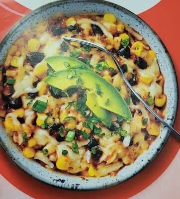 MEXICAN STYLE MADE WITH CORN MASA, BLACK BEANS AND CORN. FINISHED OFF WITH AN ENCHILADA SAUCE AND MONTEREY JACK CASSEROLE, MEXICAN STYLE