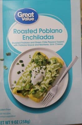 ROASTED POBLANO ENCHILADAS ROASTED POBLANO AND RED BELL PEPPER TOPPED WITH TOMATILLO SAUCE AND MONTEREY JACK, ROASTED POBLANO ENCHILADAS