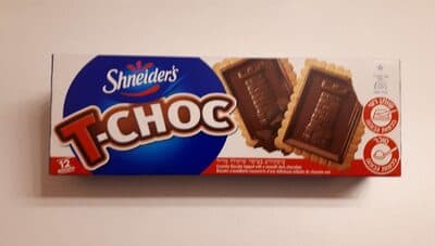 T-CHOC CRUNCHY BISCUITS TOPPED WITH A SMOOTH DARK CHOCOLATE, T-CHOC
