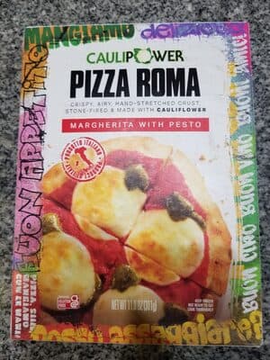 PIZZA ROMA CRISPY, AIRY, HAND-STRETCHED CRUST, STONE-FIRED & MADE WITH CAULIFLOWER MARGHERITA WITH PESTO, PIZZA ROMA