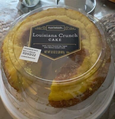 LOUISIANA CRUNCH CAKE SWEET, LEMON FLAVORED CAKE TOPPED WITH A BUTTERY COCONUT CRUNCH, LOUISIANA CRUNCH