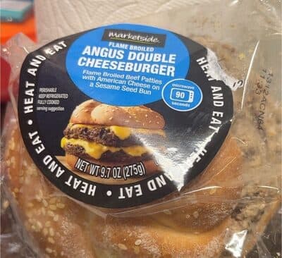 ANGUS DOUBLE CHEESEBURGER FLAME BROILED BEEF PATTIES WITH AMERICAN CHEESE ON A SESAME SEED BUN, ANGUS DOUBLE CHEESEBURGER