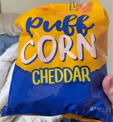 CHEDDAR PUFF CORN SNACK, CHEDDAR